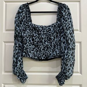 Zara Blue Leopard Blouse